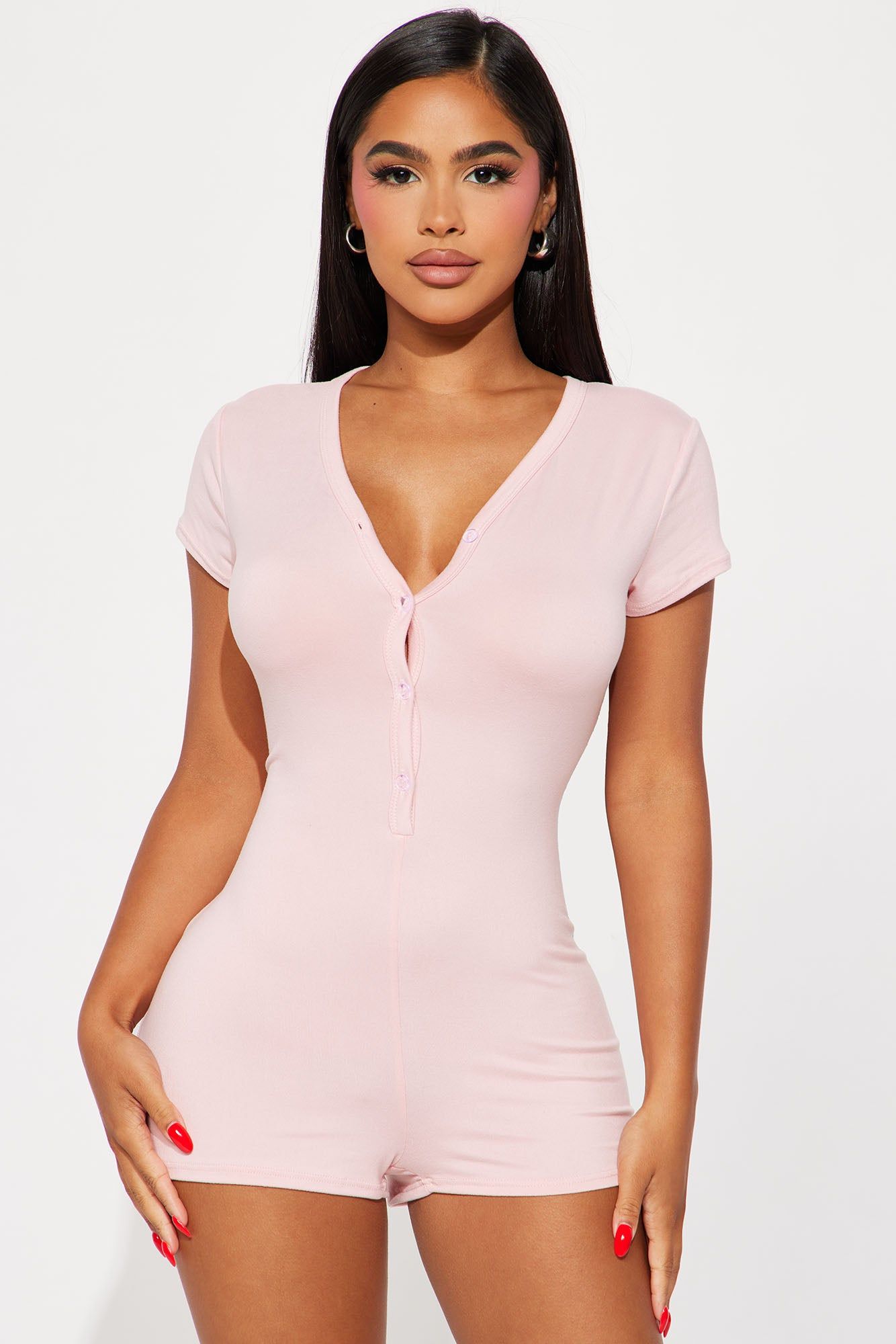 Never Leaving This Bed PJ Romper Onesie - Blush sold by Fashion Nova