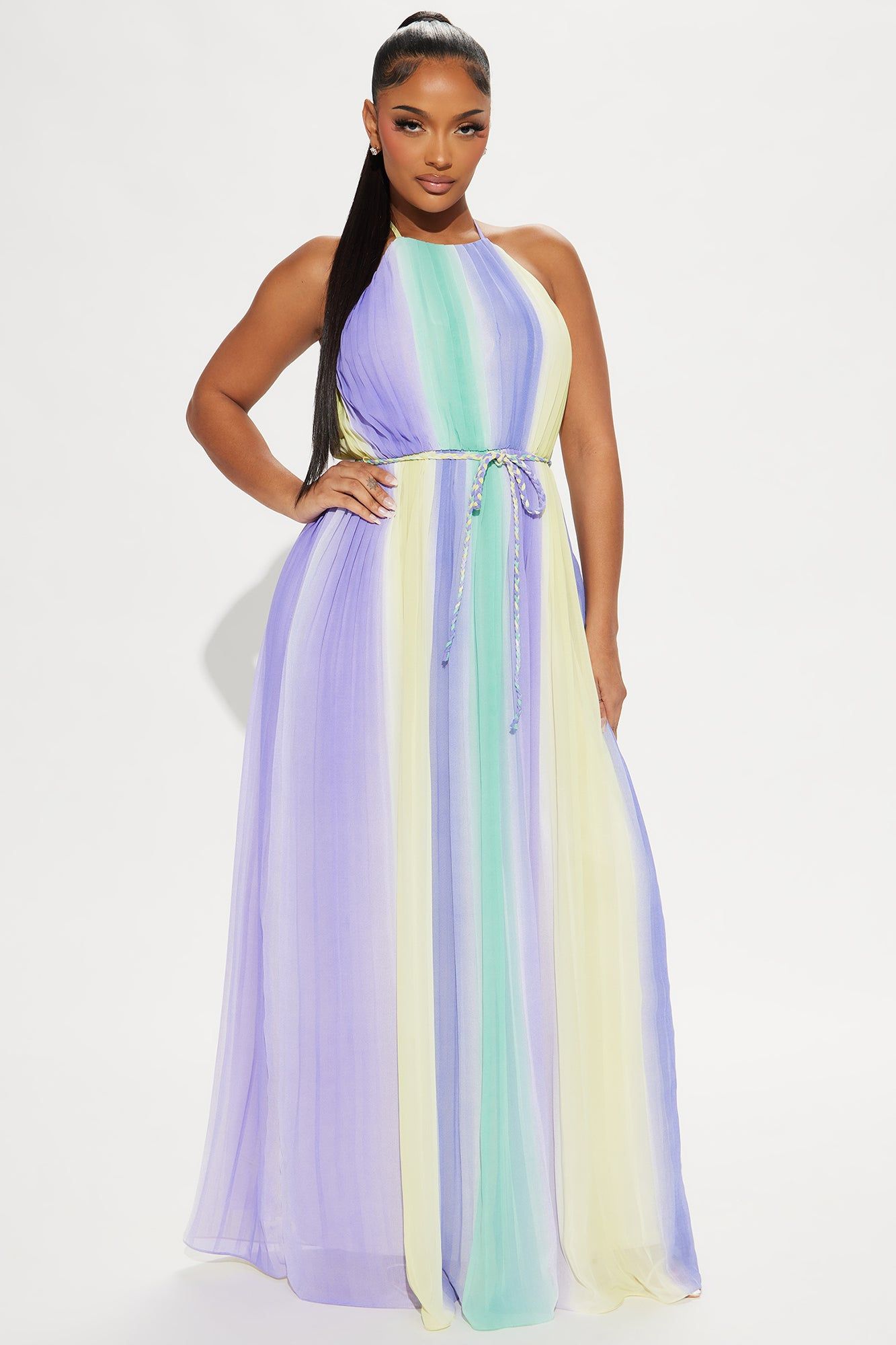 Beach Vacation Chiffon Maxi Dress - Purple/combo sold by Fashion Nova