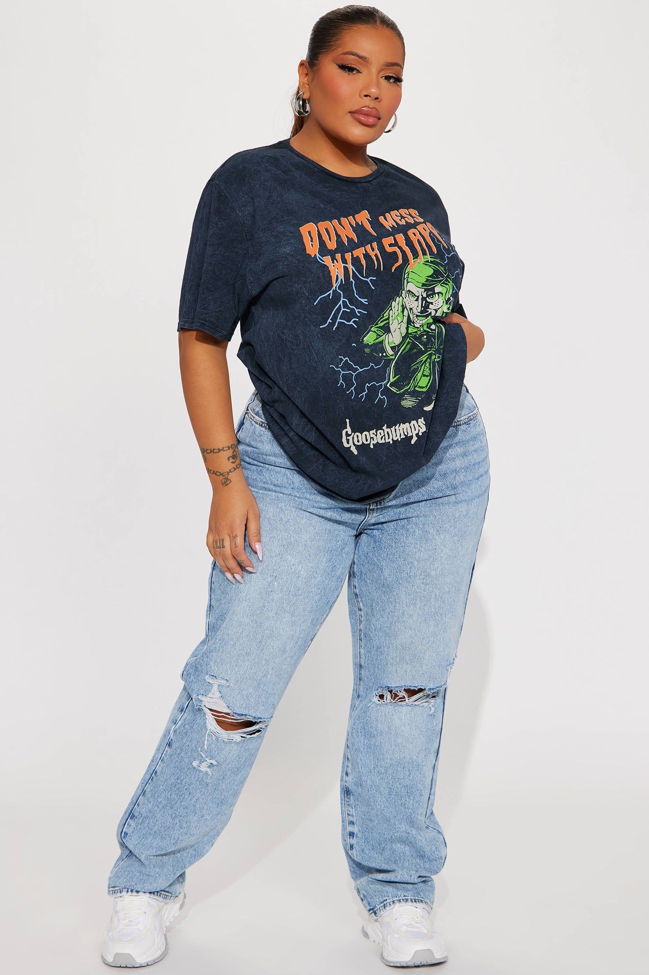 Don't Mess With Me Goosebumps Washed Tee - Black Wash sold by Fashion Nova product image thumbnail 6