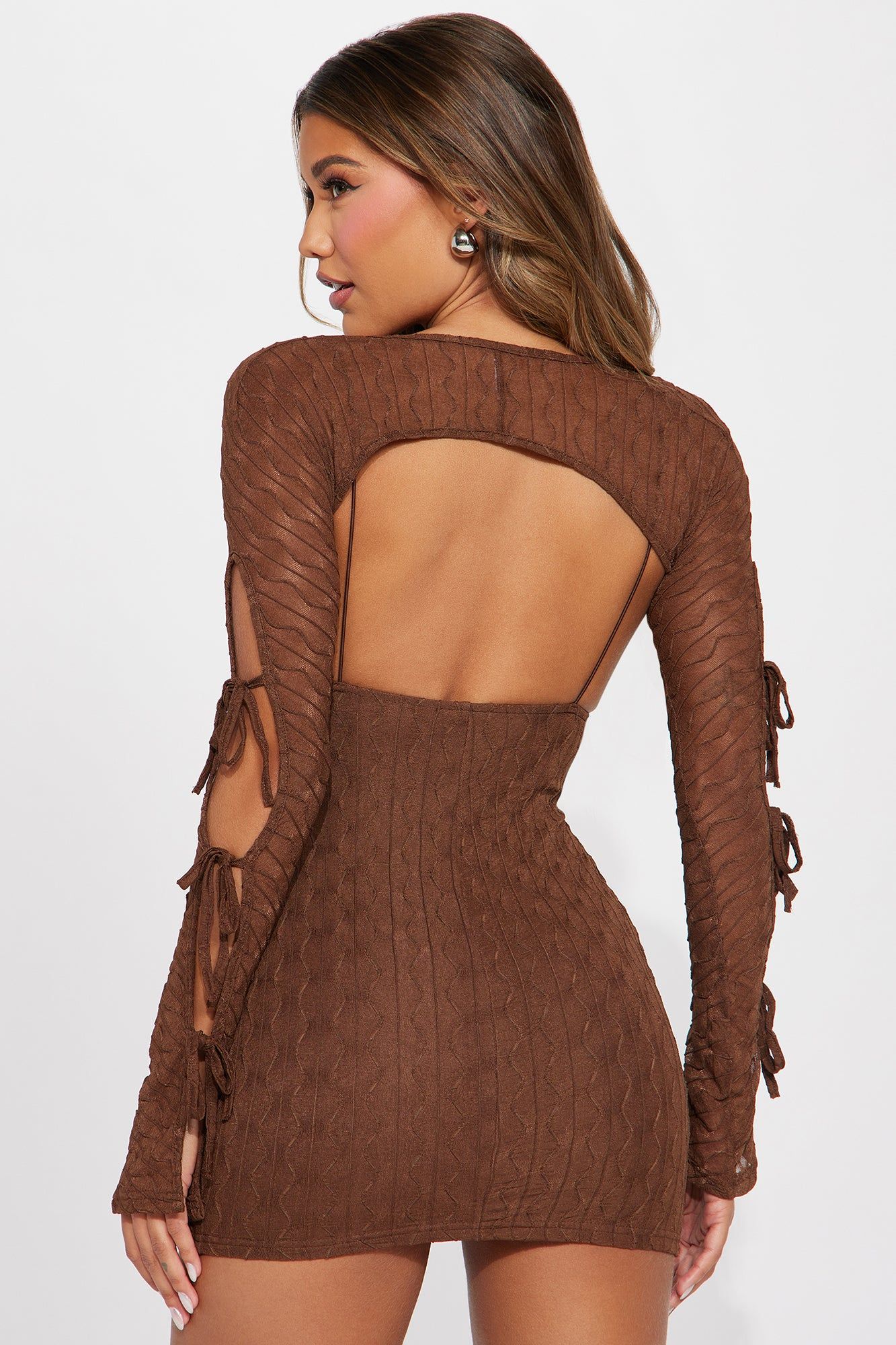 Nikki Mesh Micro Mini Dress - Brown sold by Fashion Nova product image thumbnail 4