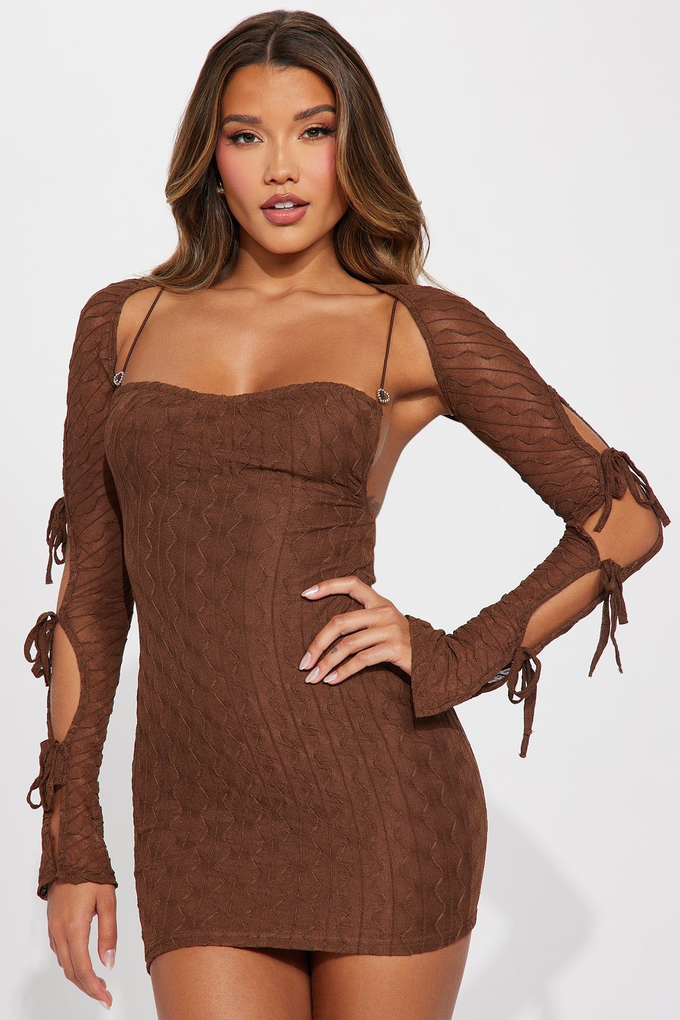 Nikki Mesh Micro Mini Dress - Brown sold by Fashion Nova