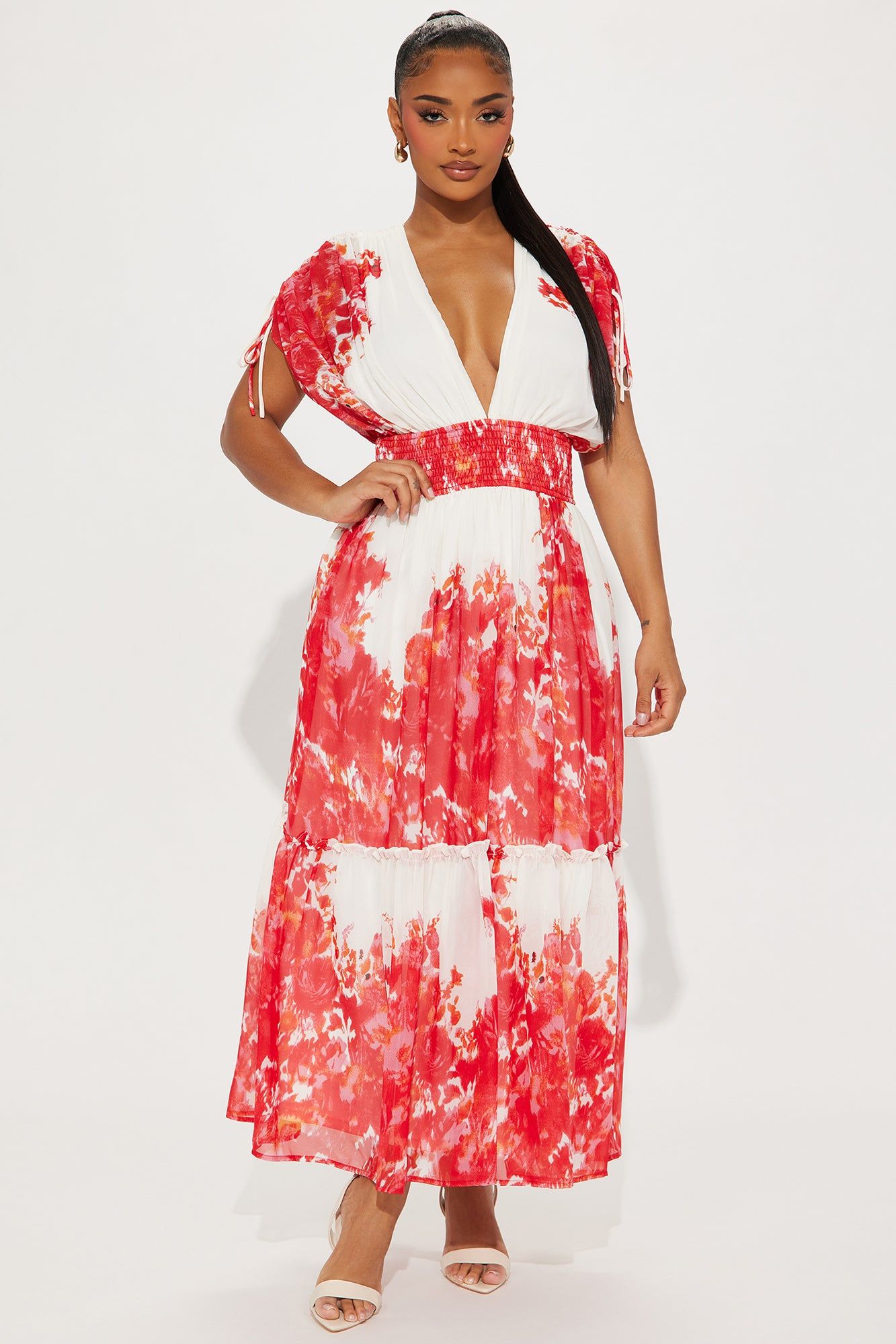 Jessica Floral Maxi Dress - Red/combo sold by Fashion Nova