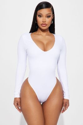 Next Level Plunge Bodysuit - White sold by Fashion Nova