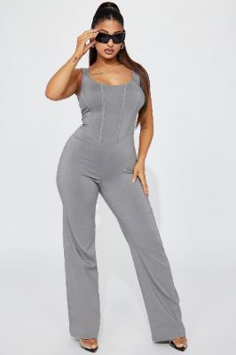 Always Chic Jumpsuit - Grey sold by Fashion Nova