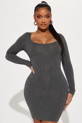 Casey Cotton Mini Dress - Charcoal sold by Fashion Nova