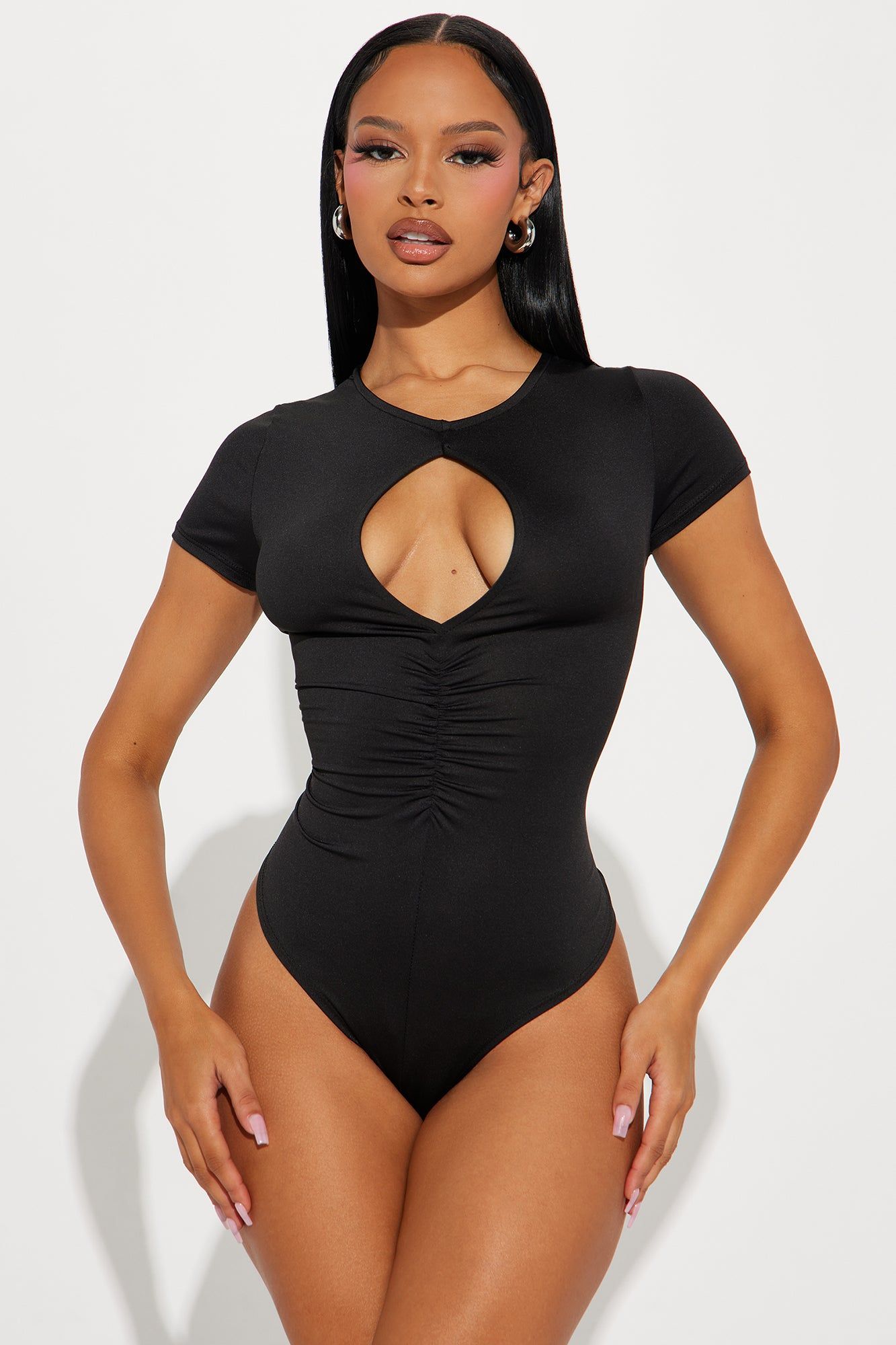 Stand Out Short Sleeve Bodysuit - Black sold by Fashion Nova