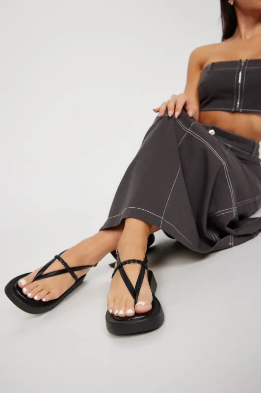 Samantha Braided Flat Sandals - Black sold by Fashion Nova