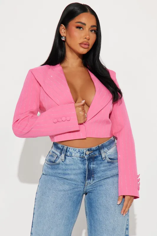 Catch Your Eye Rhinestone Blazer - Pink sold by Fashion Nova