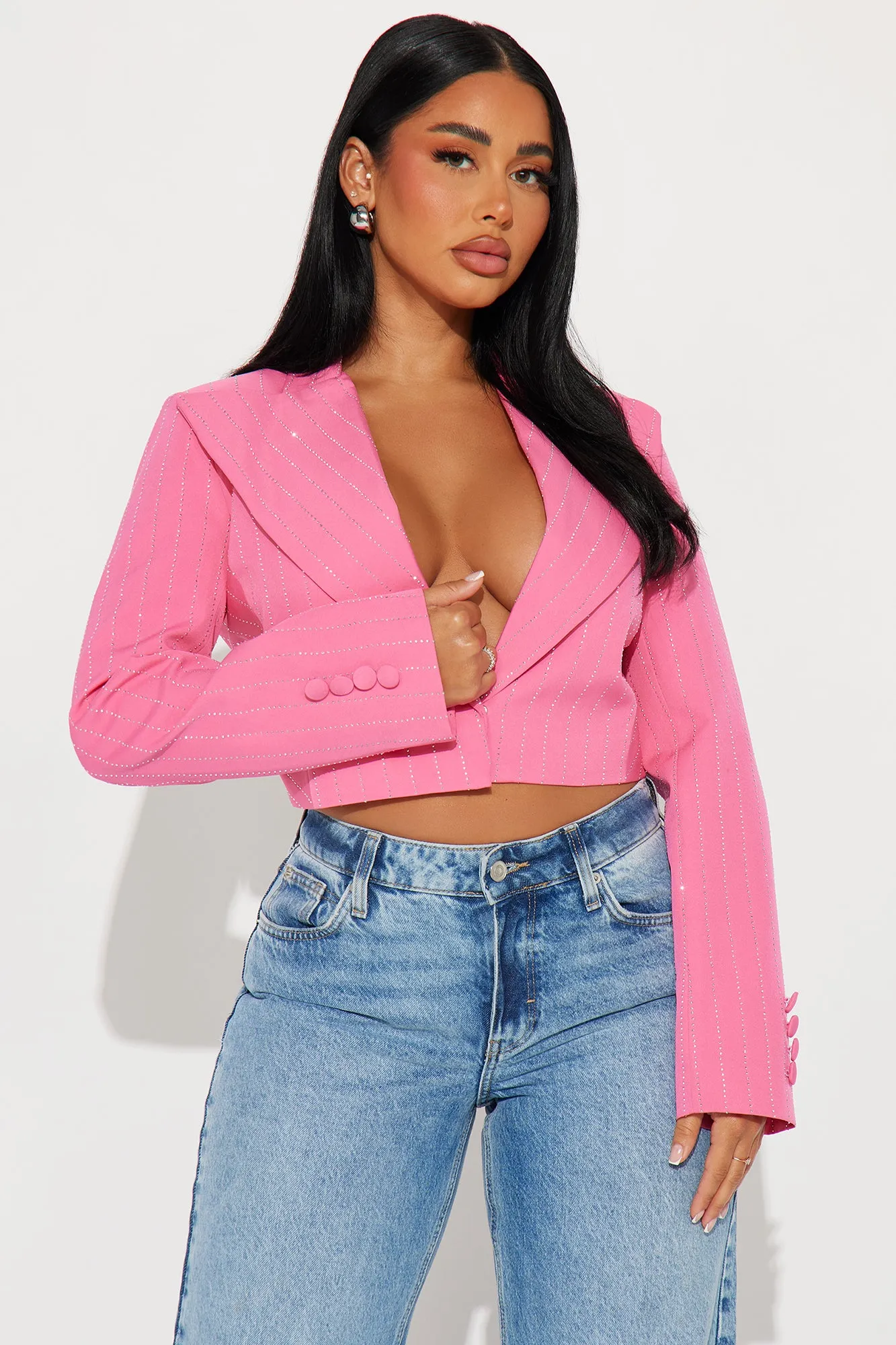 Catch Your Eye Rhinestone Blazer - Pink sold by Fashion Nova