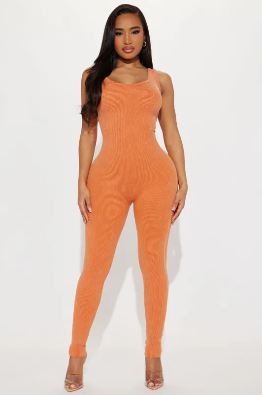Melissa Washed Seamless Jumpsuit - Orange sold by Fashion Nova