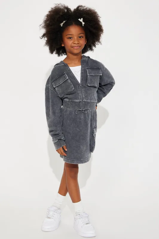 Mini Fleece Hoodie Skirt Set - Black Wash sold by Fashion Nova
