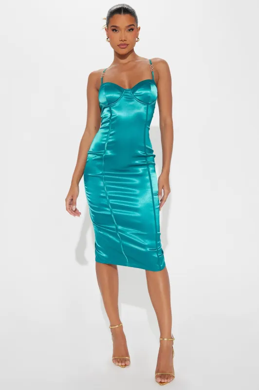 Be My Darling Satin Midi Dress - Teal sold by Fashion Nova