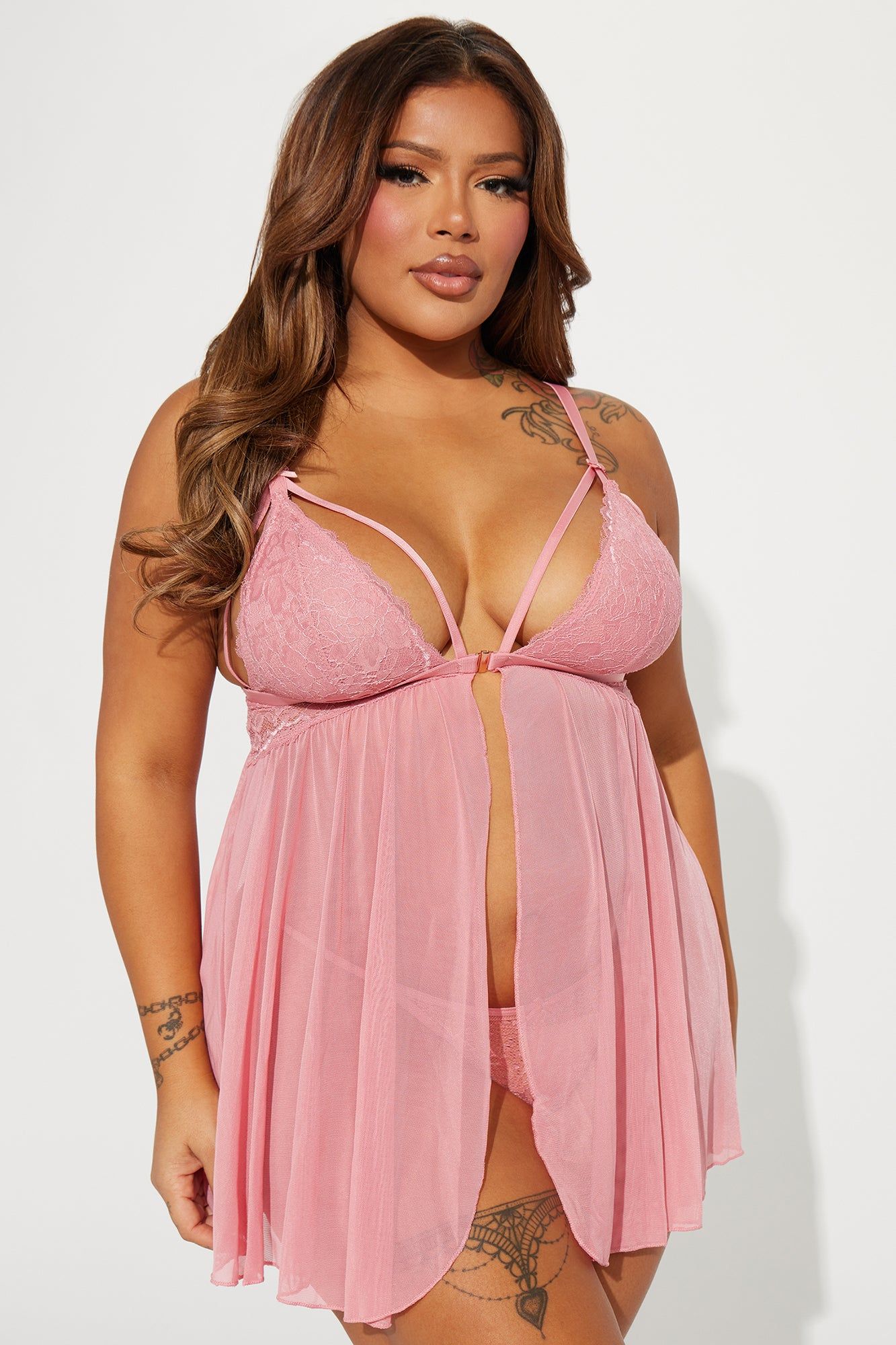Grasping For More Lace 2 Piece Babydoll Set - Mauve sold by Fashion Nova