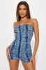 Caught Up Distressed Romper - Light Wash sold by Fashion Nova