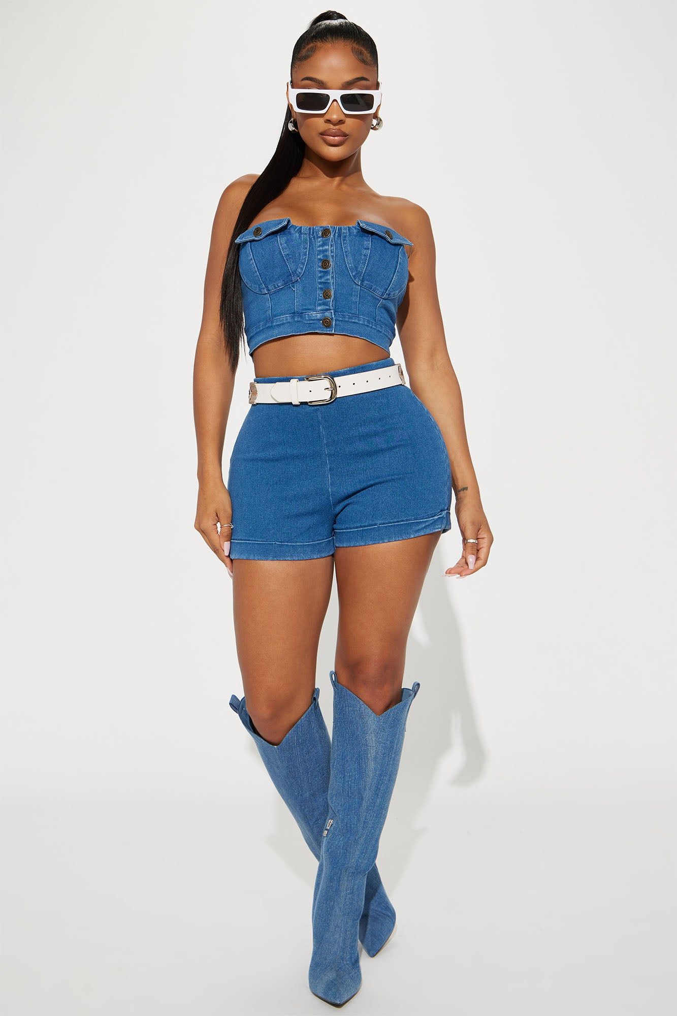 Sammy Denim Short Set - Medium Wash sold by Fashion Nova