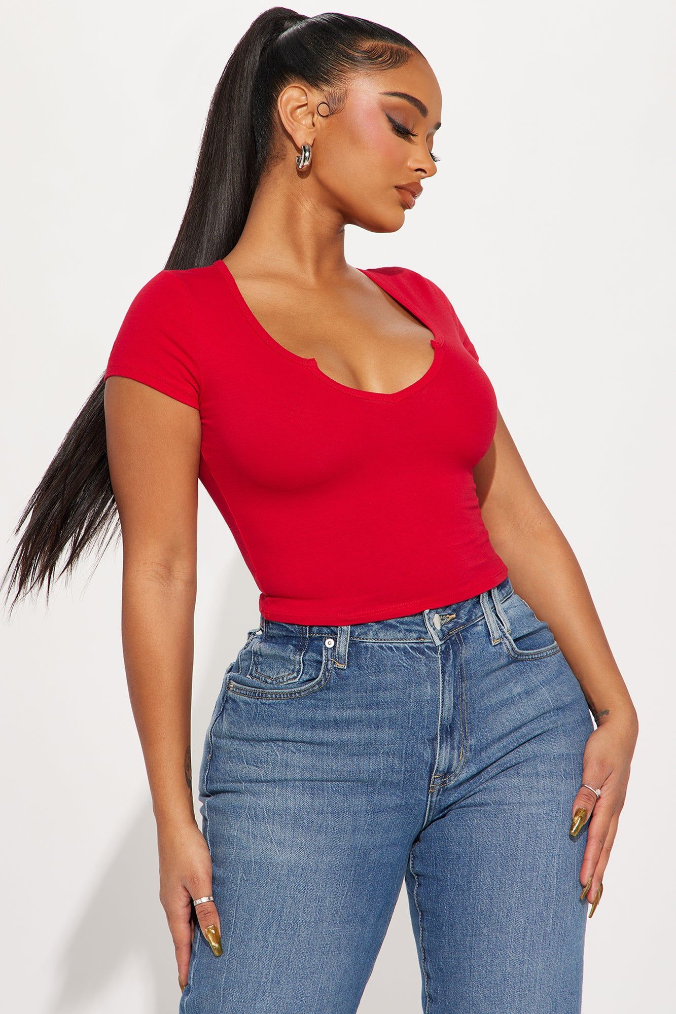Natalie Short Sleeve Tee - Red sold by Fashion Nova