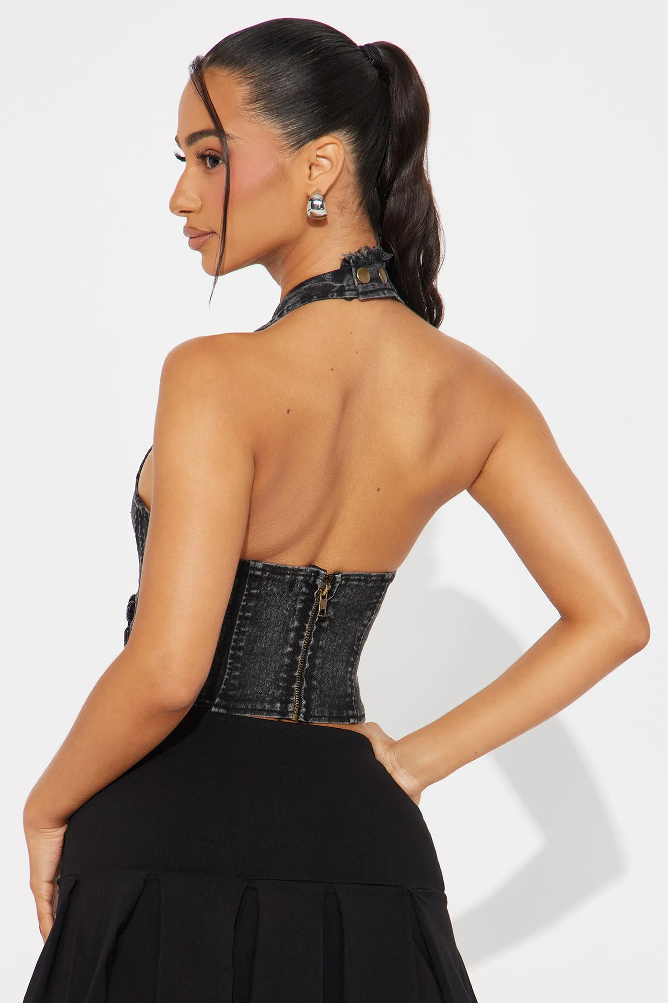 Back To Back Washed Denim Halter Top - Black Wash sold by Fashion Nova product image thumbnail 3