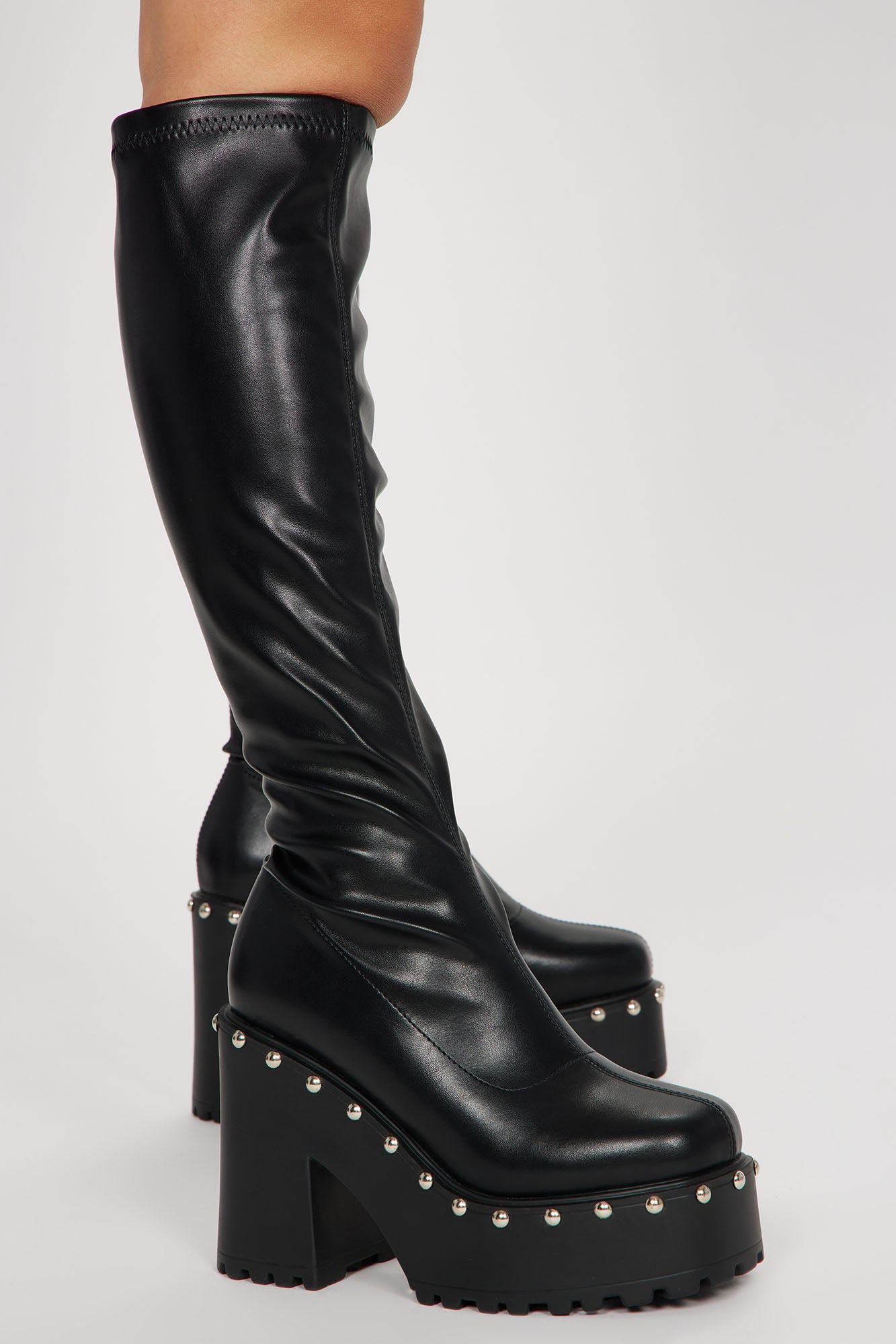 Brynlee Knee High Studded Boots - Black sold by Fashion Nova product image thumbnail 2