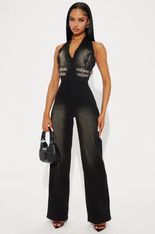 Demie Denim Jumpsuit - Black sold by Fashion Nova