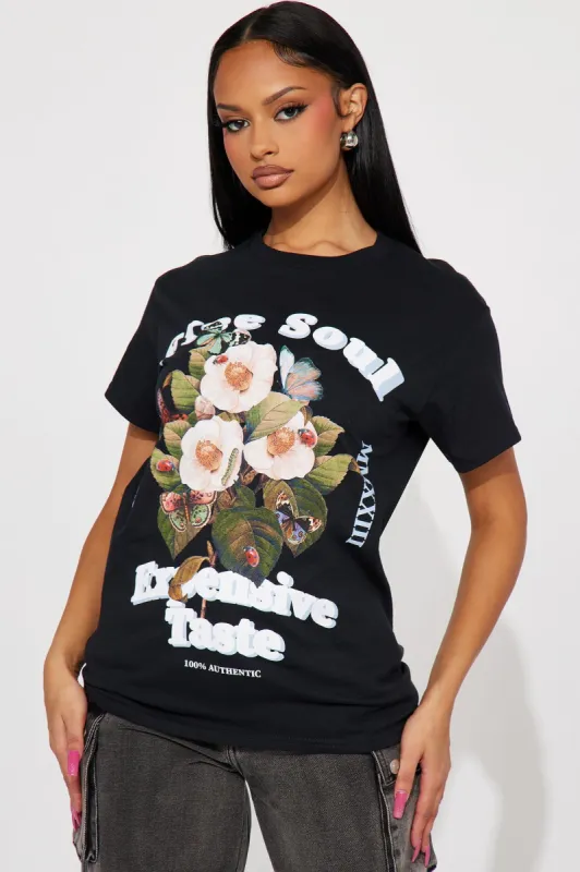 Free Soul & Expensive Taste Graphic Tshirt - Black sold by Fashion Nova