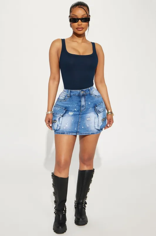 Playin' Around Bleach Denim Cargo Mini Skirt - Medium Wash sold by Fashion Nova