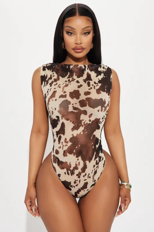 Lasso Up Mesh Bodysuit - Brown/combo sold by Fashion Nova