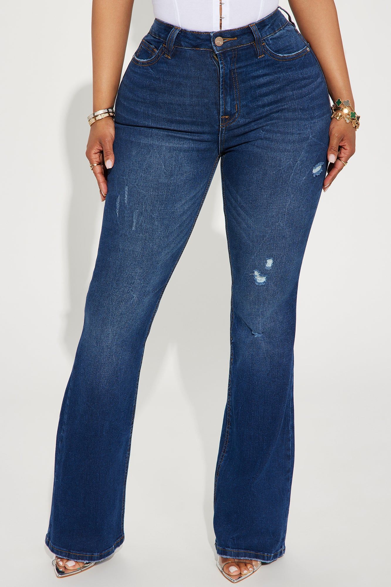 Press Pause Ripped Stretch Flare Jeans - Dark Wash sold by Fashion Nova product image thumbnail 2
