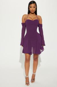 Daisy Chiffon Mini Dress - Plum sold by Fashion Nova