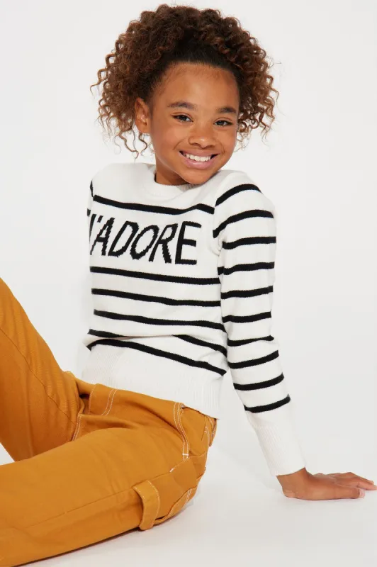 Mini J'adore Striped Sweater - Ivory sold by Fashion Nova