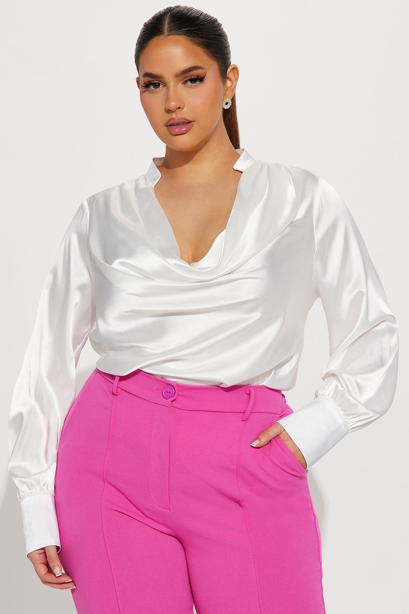 Look My Way Satin Blouse Top - White sold by Fashion Nova product image thumbnail 4