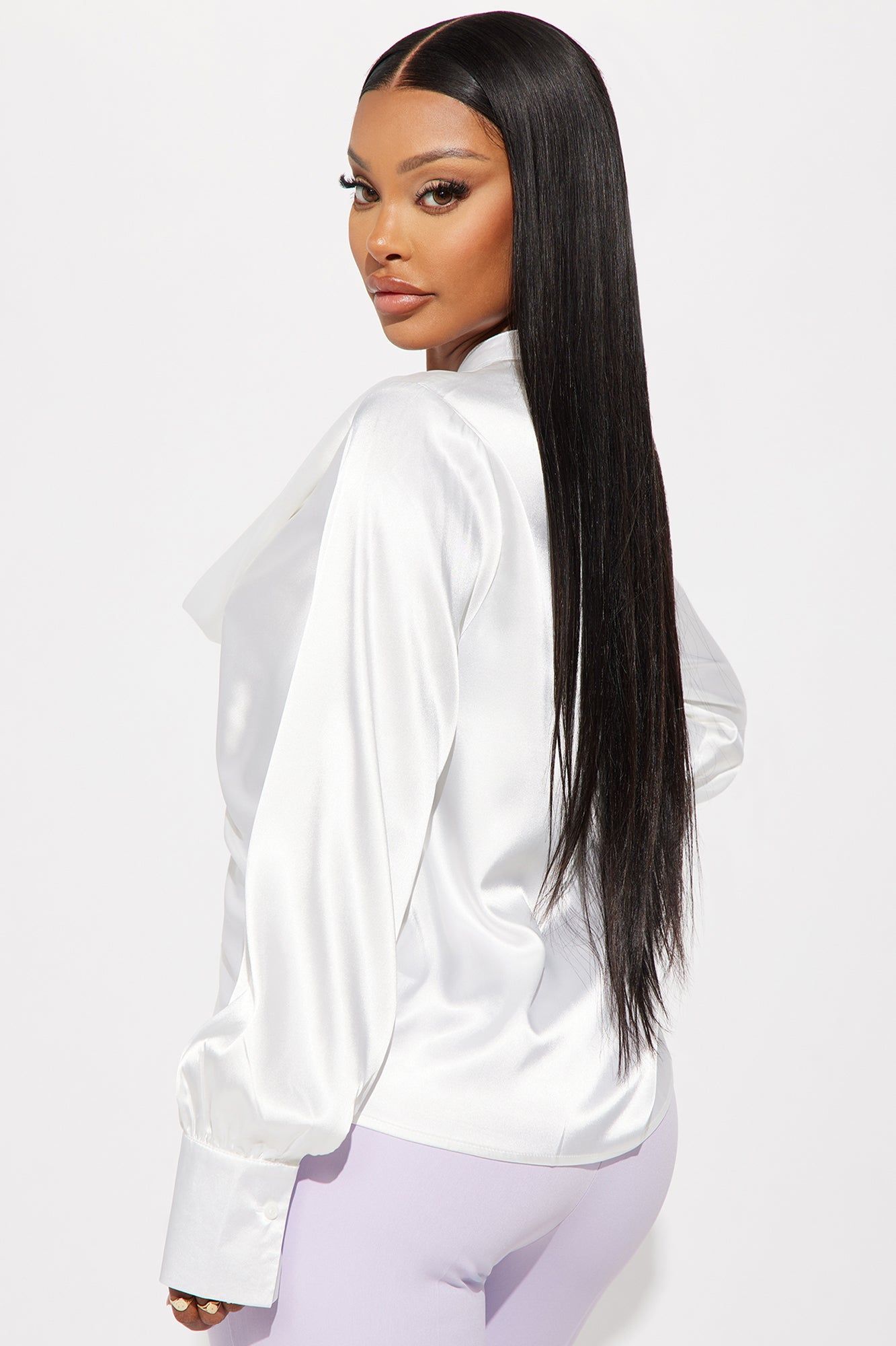 Look My Way Satin Blouse Top - White sold by Fashion Nova product image thumbnail 3