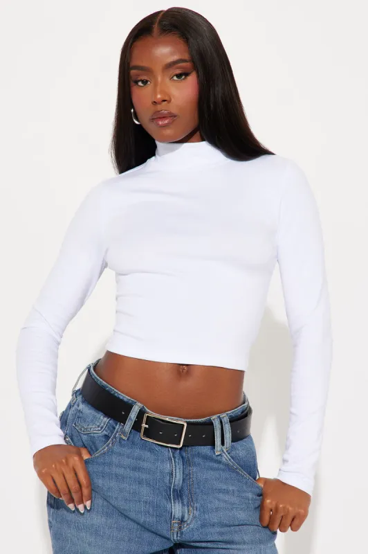 Sabrina Mock Neck Long Sleeve Top - White sold by Fashion Nova