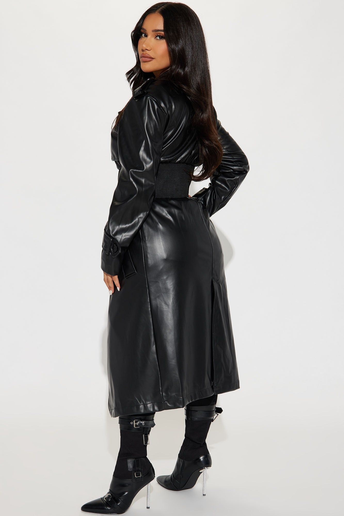 Calista Faux Leather Trench - Black sold by Fashion Nova product image thumbnail 3