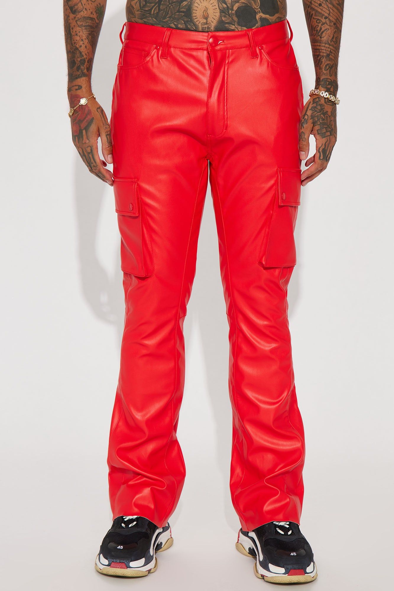 Finest Faux Leather Cargo Flare Pants - Red sold by Fashion Nova product image thumbnail 4