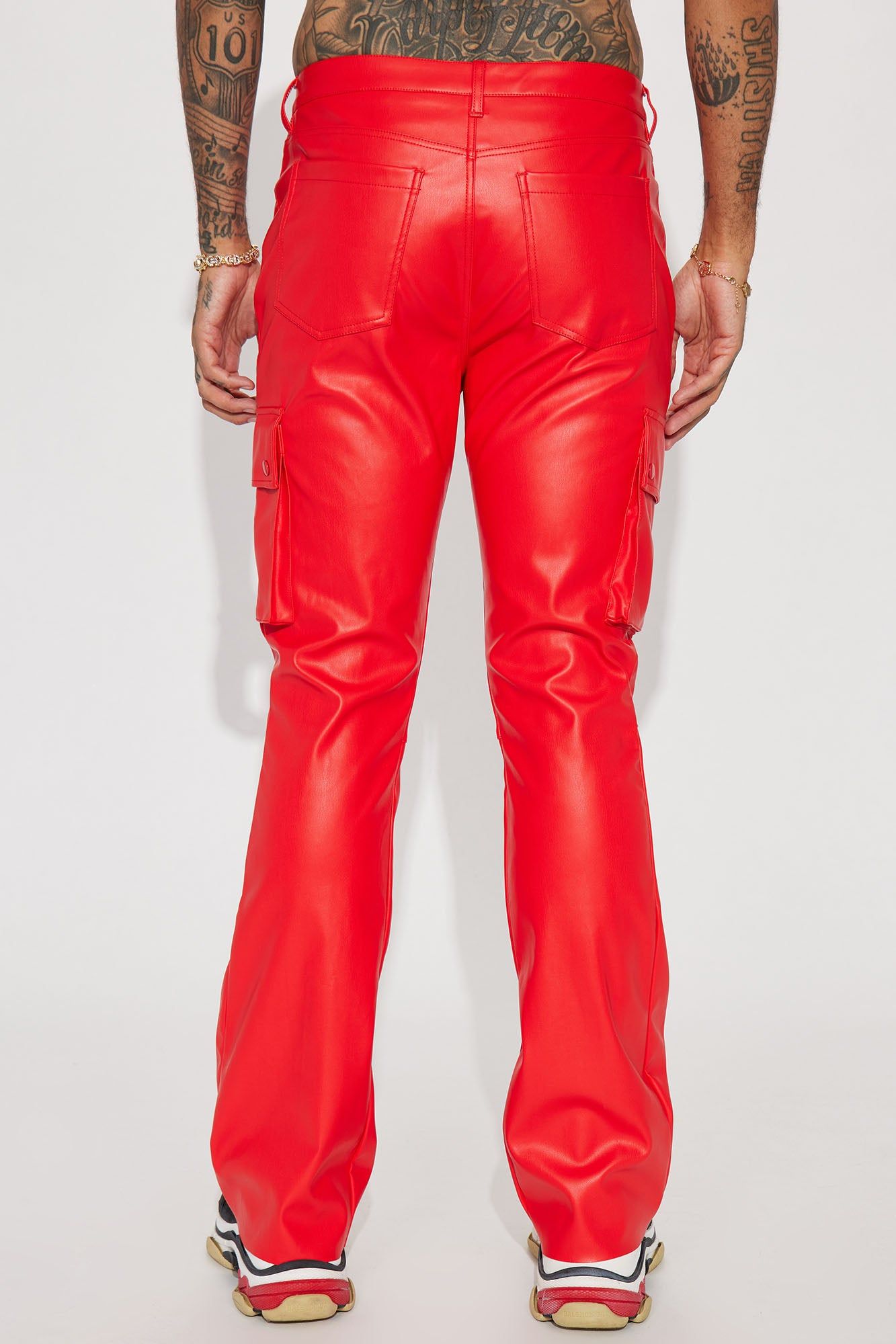 Finest Faux Leather Cargo Flare Pants - Red sold by Fashion Nova product image thumbnail 5