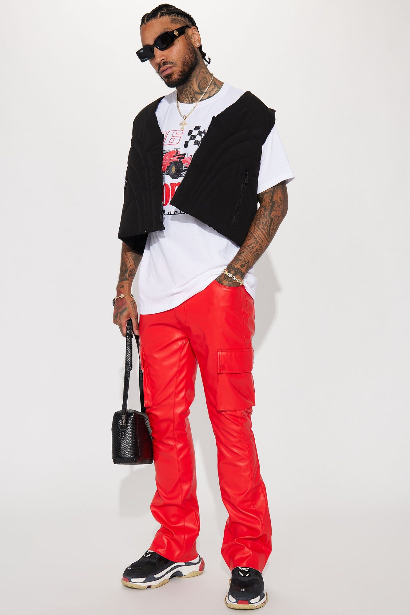 Finest Faux Leather Cargo Flare Pants - Red sold by Fashion Nova product image thumbnail 3