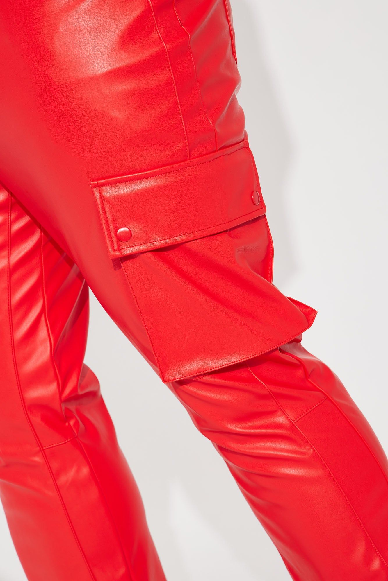 Finest Faux Leather Cargo Flare Pants - Red sold by Fashion Nova product image thumbnail 7