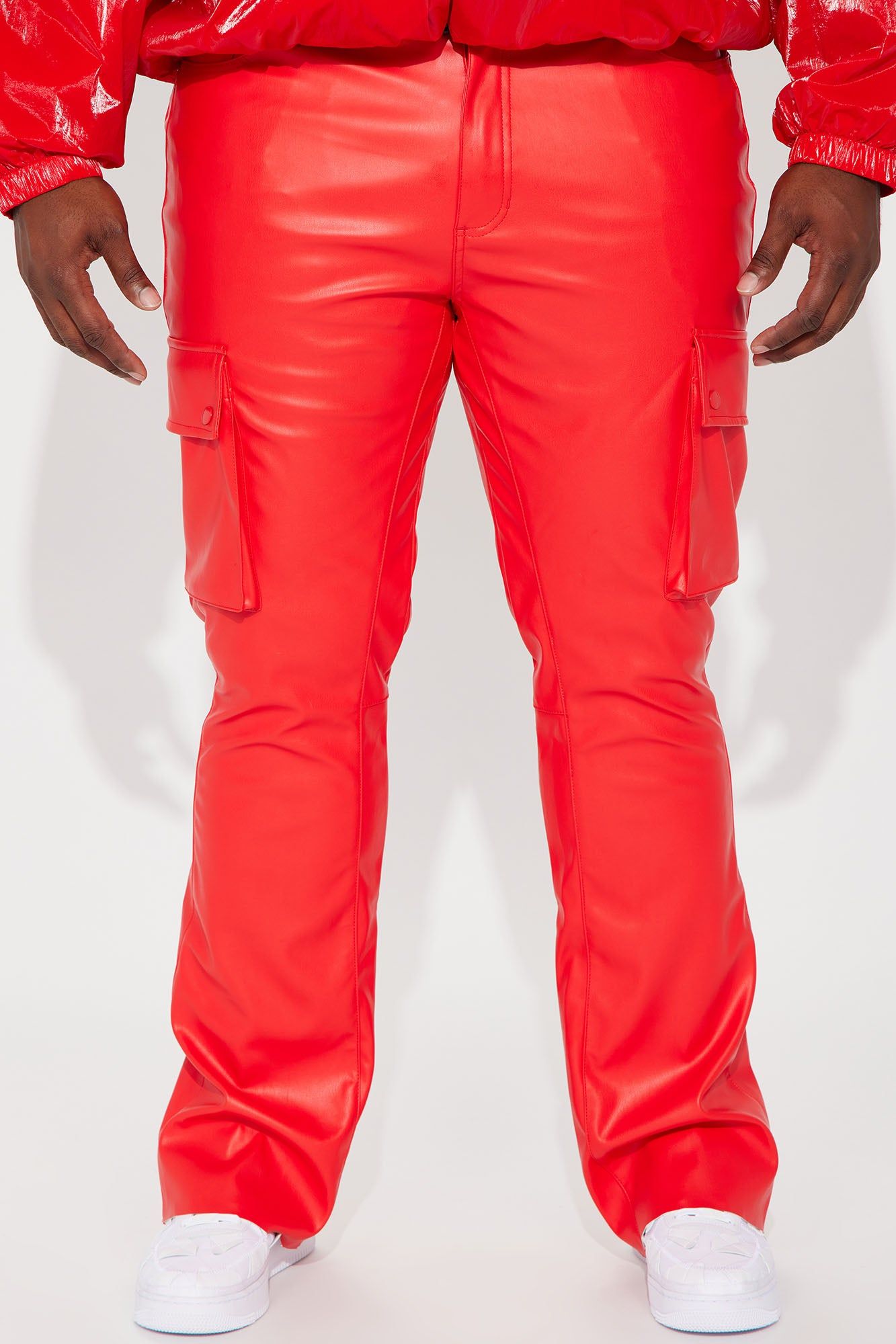 Finest Faux Leather Cargo Flare Pants - Red sold by Fashion Nova product image thumbnail 2