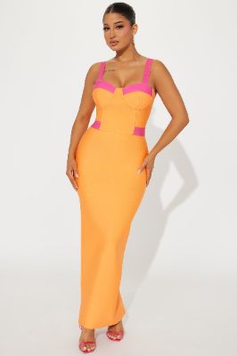 Amayah Bandage Maxi Dress - Orange/combo sold by Fashion Nova