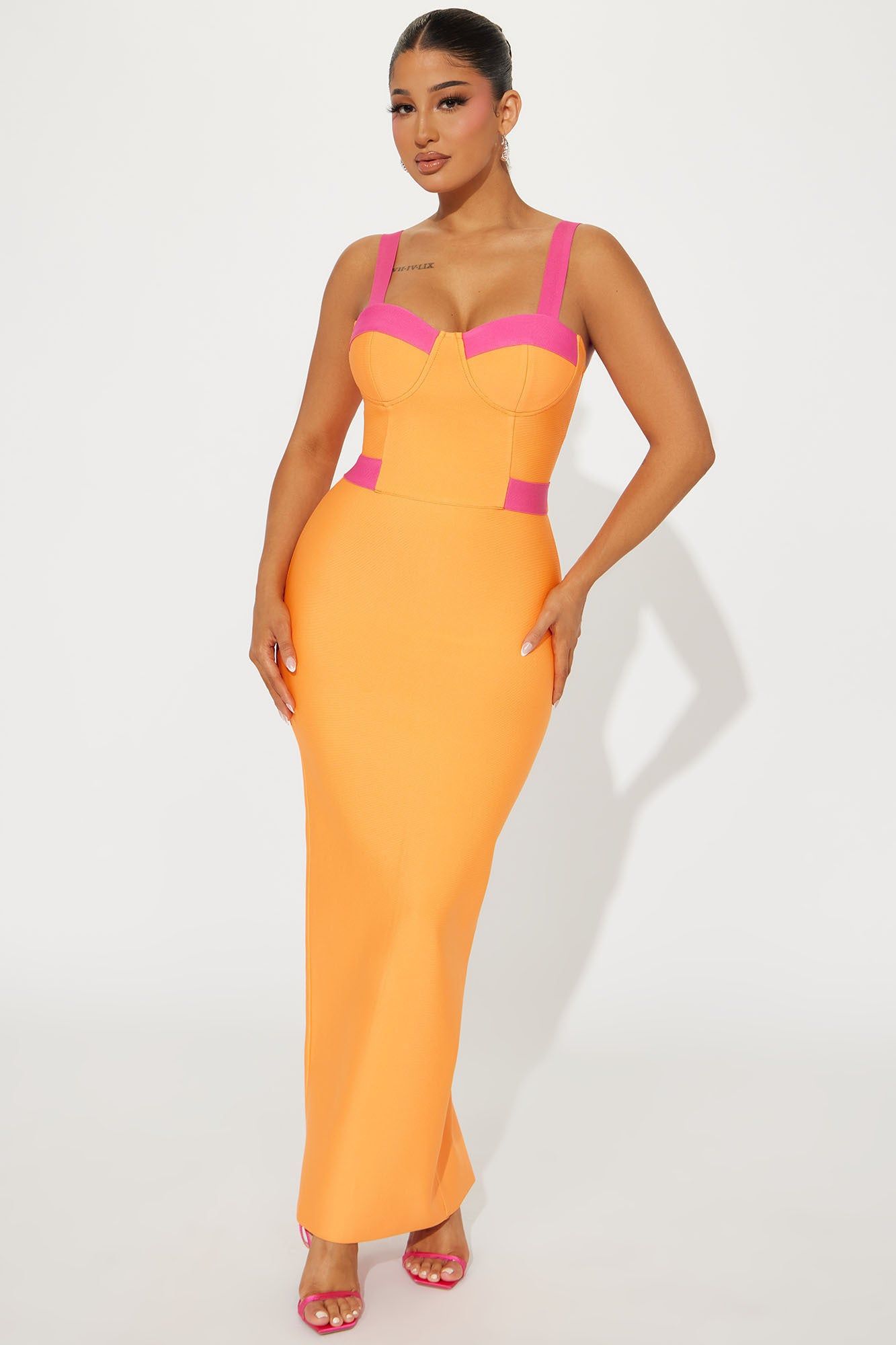 Amayah Bandage Maxi Dress - Orange/combo sold by Fashion Nova