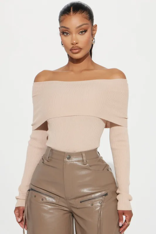 On Trend Off Shoulder Sweater - Taupe sold by Fashion Nova