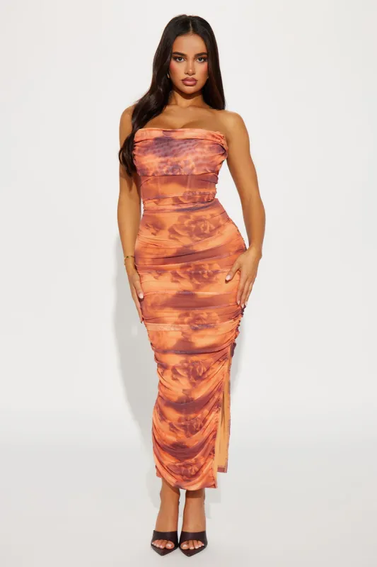 Desert Breeze Mesh Midi Dress - Orange/combo sold by Fashion Nova