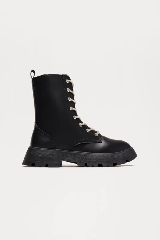 Lanter Rhinestone Combat Boots - Black sold by Fashion Nova