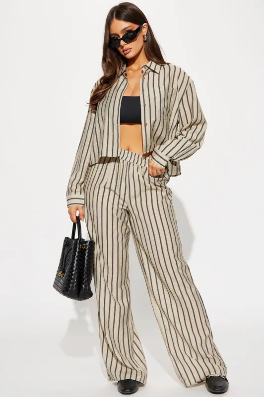 So Cute Pinstripe Pant Set - Taupe/combo sold by Fashion Nova