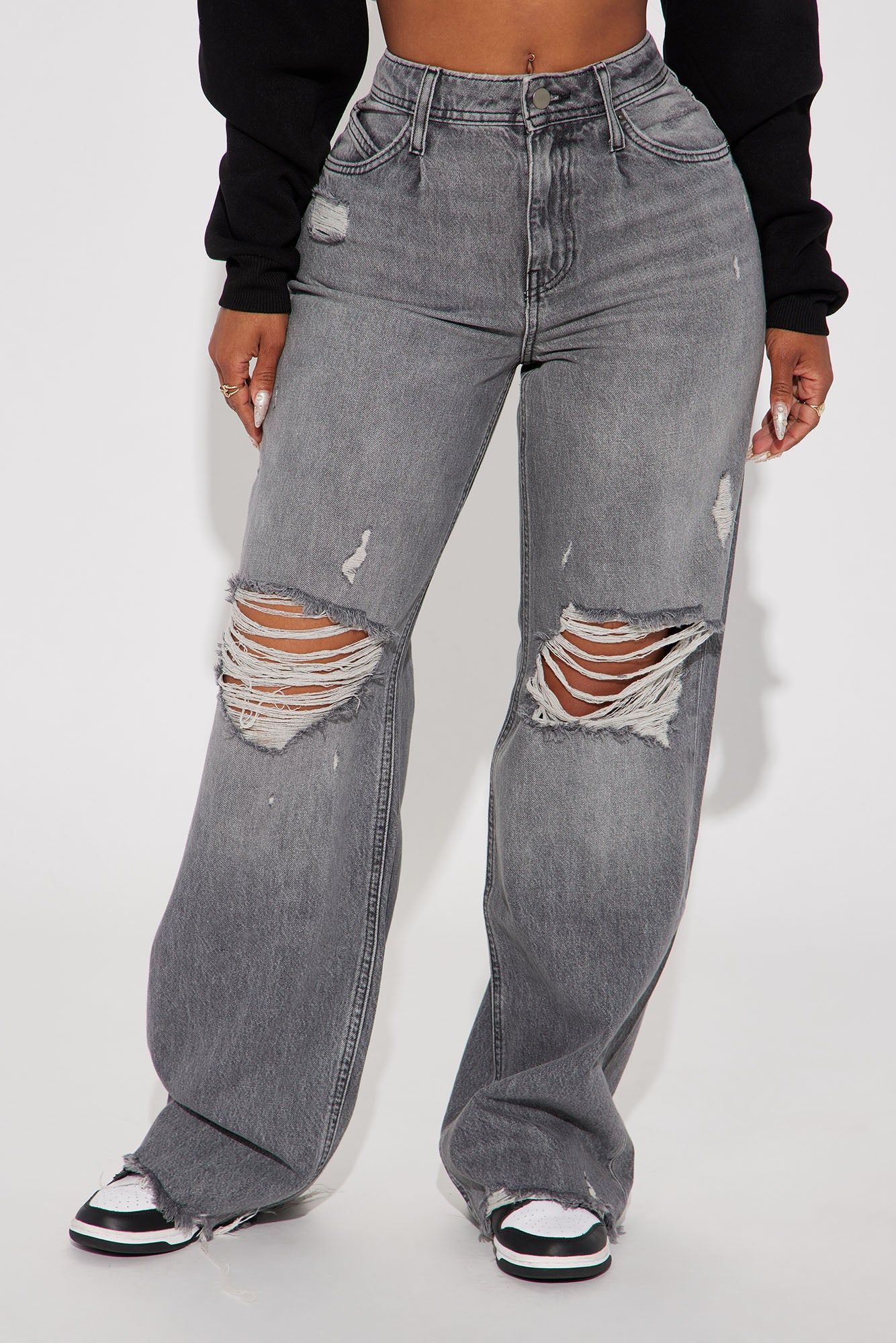 Gianna Non Stretch Ripped Baggy Jean - Grey sold by Fashion Nova product image thumbnail 2