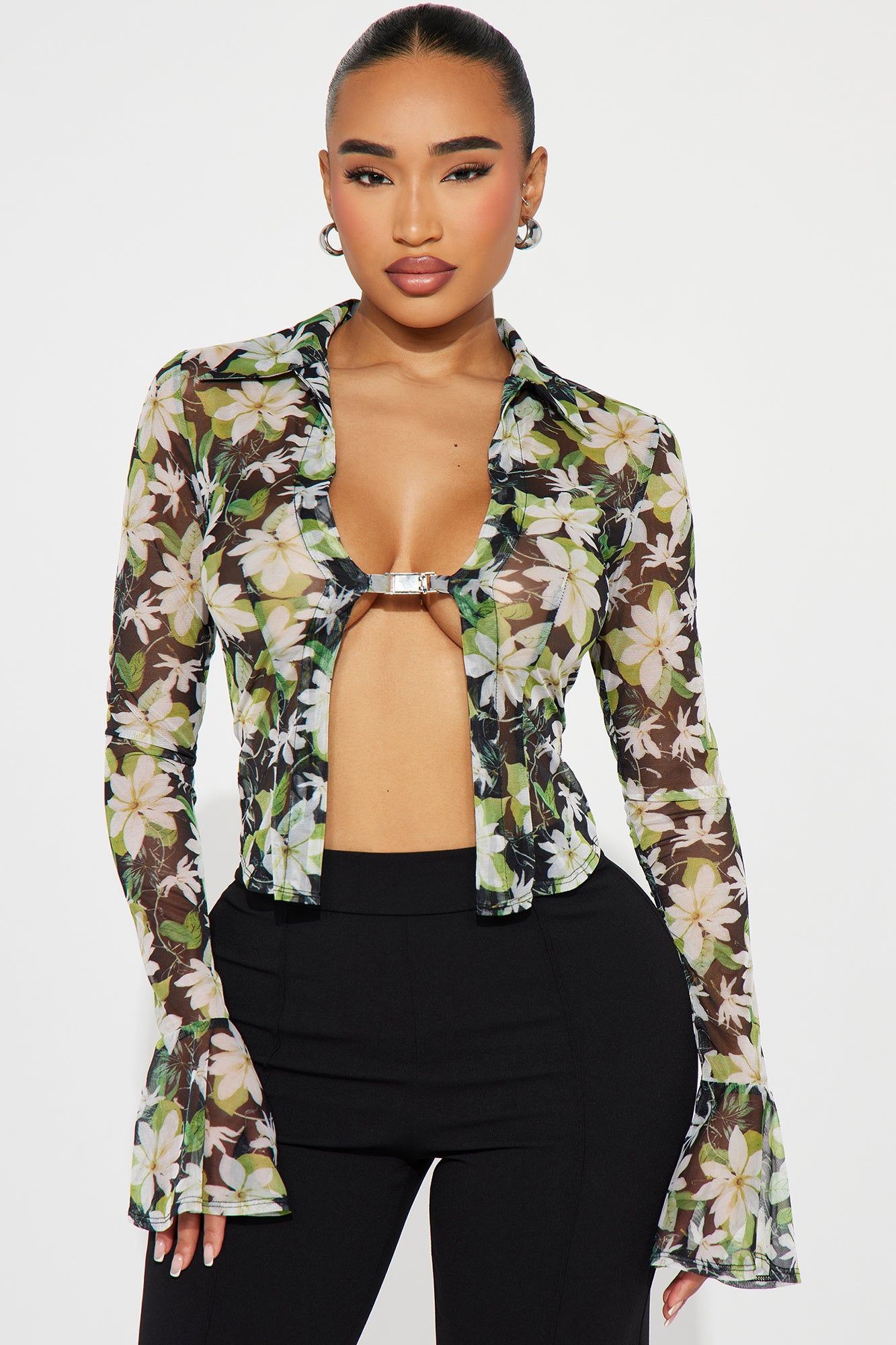 Maevin Mesh Top - Green/combo sold by Fashion Nova
