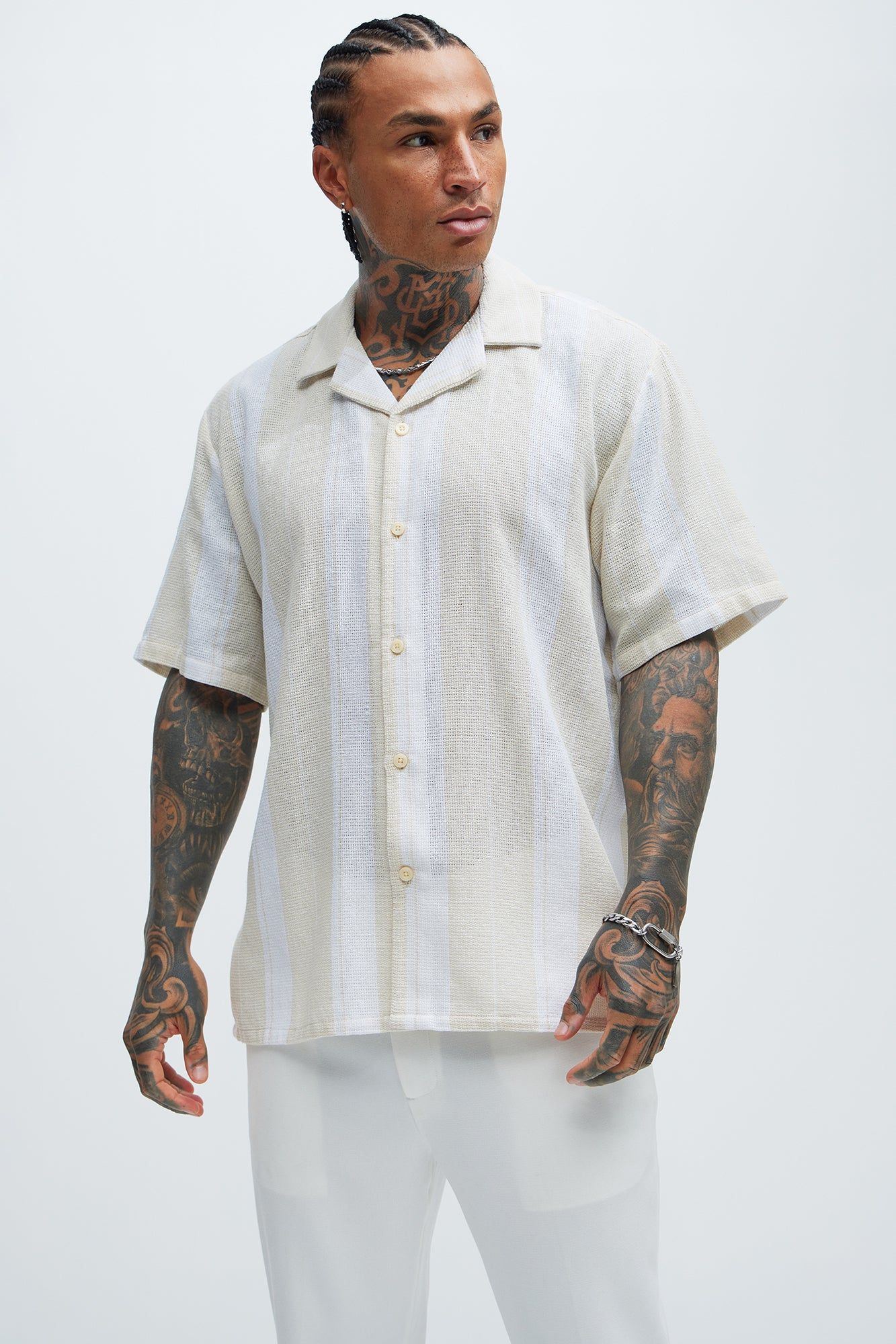 Level Striped Shirt - Off White sold by Fashion Nova