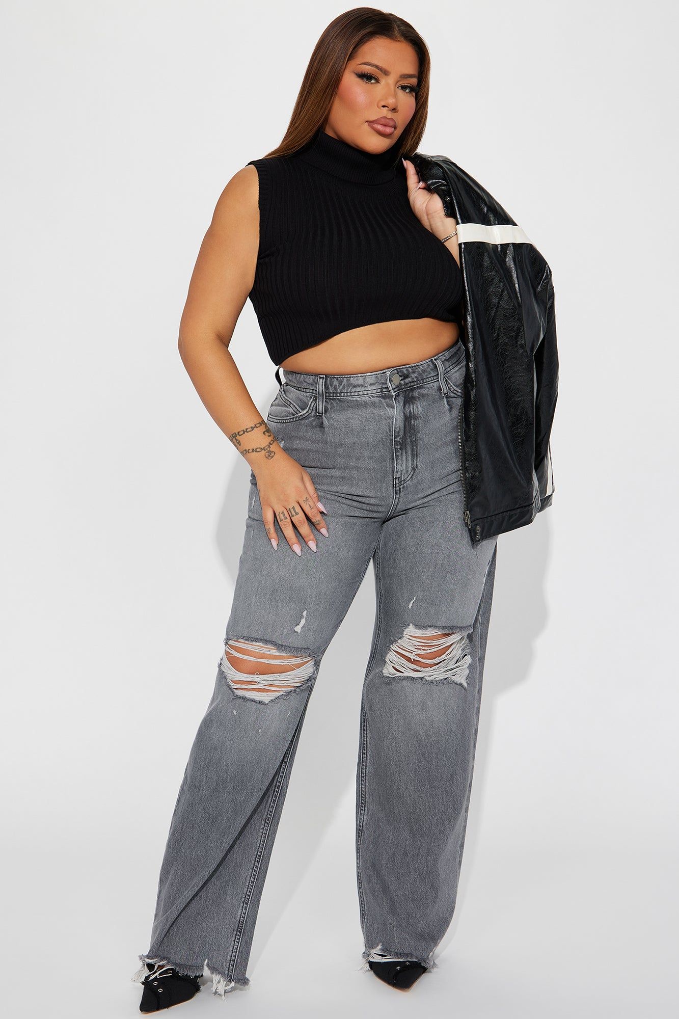 Gianna Non Stretch Ripped Baggy Jean - Grey sold by Fashion Nova product image thumbnail 4