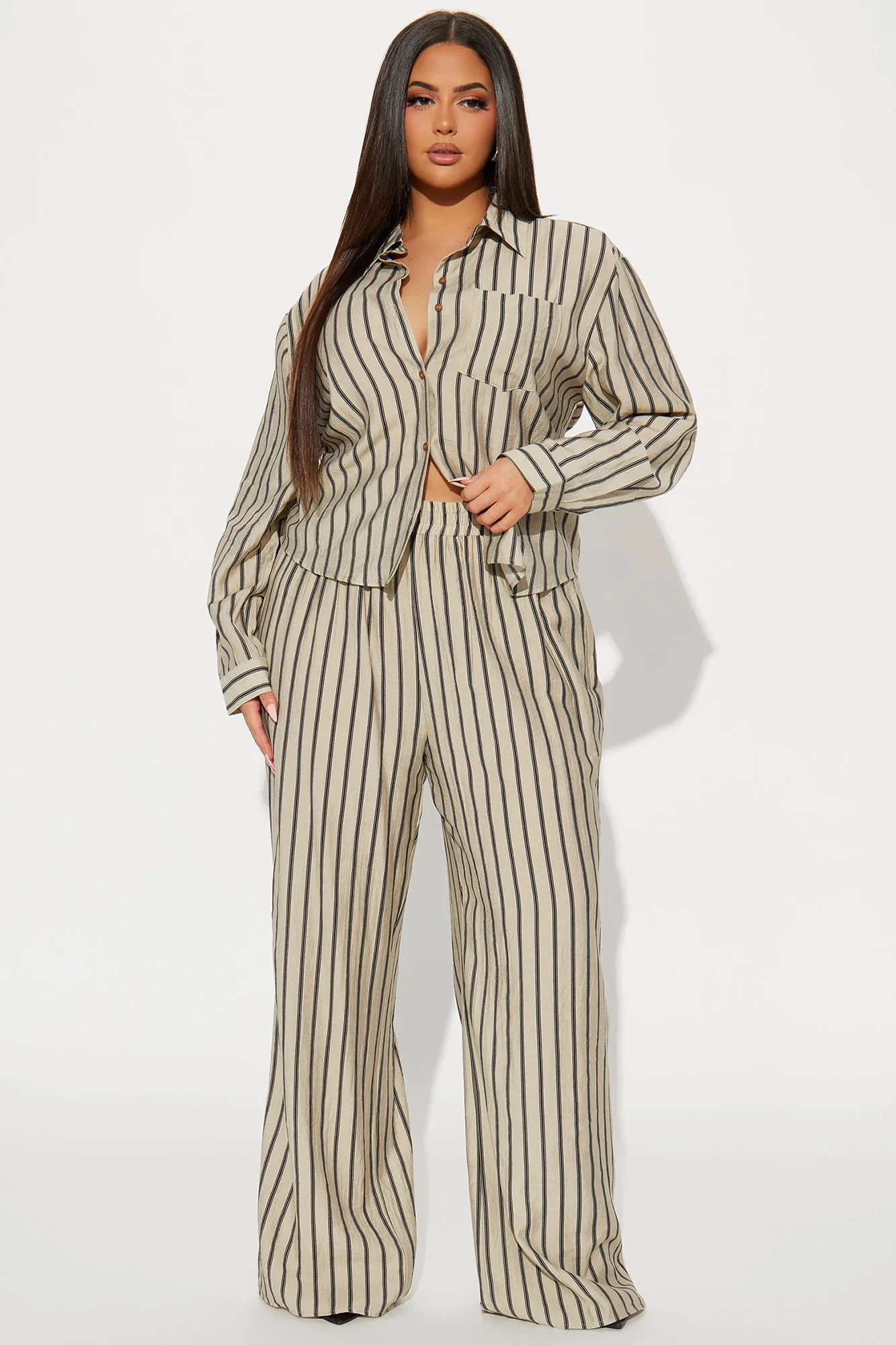 So Cute Pinstripe Pant Set - Taupe/combo sold by Fashion Nova product image thumbnail 4