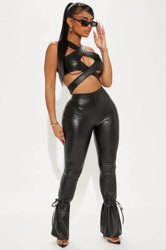 Jaylen Faux Leather Pant Set - Black sold by Fashion Nova